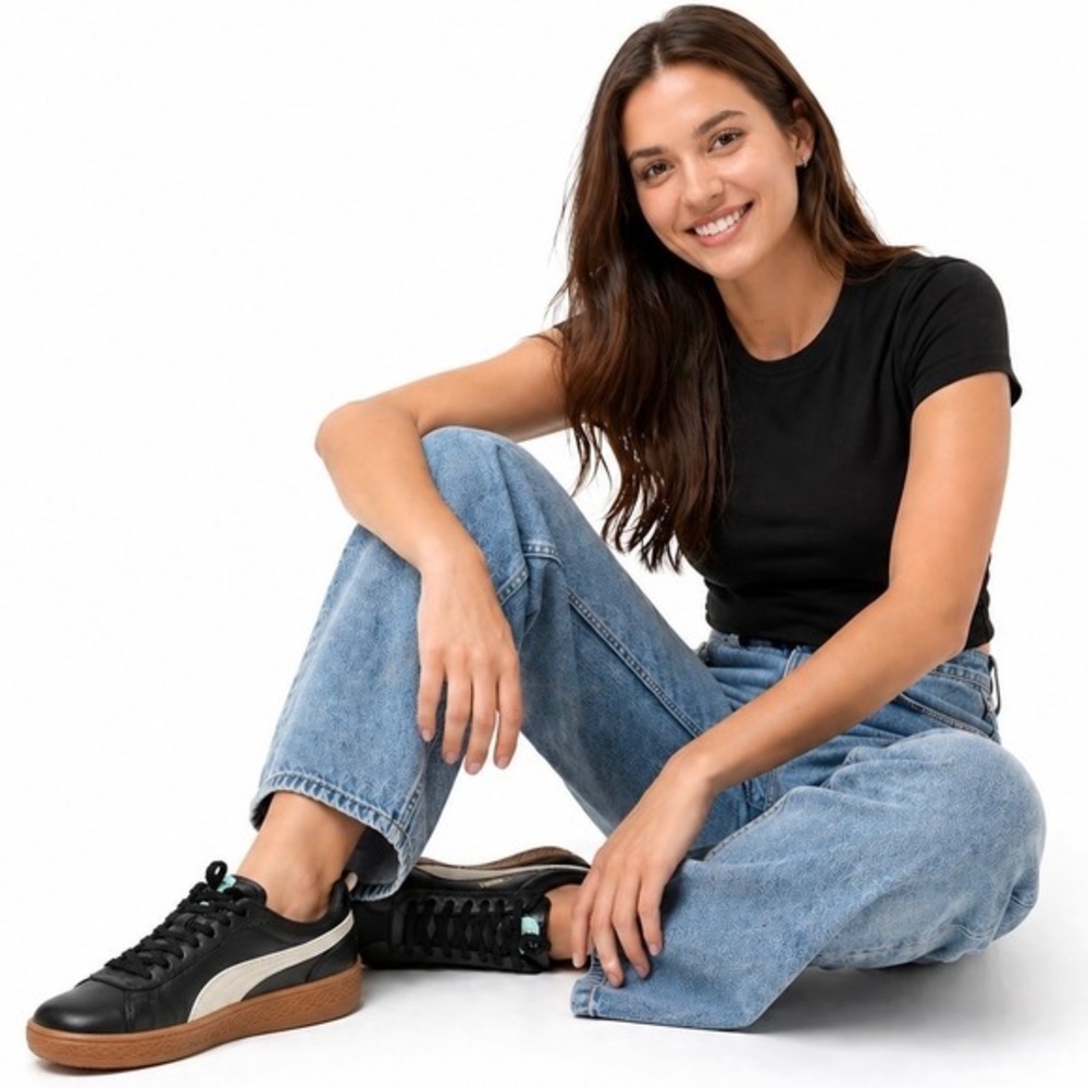 Puma Smash Platform Sneakers Black White Gum 10.5 Streetwear Chic‎ Classic 10-01